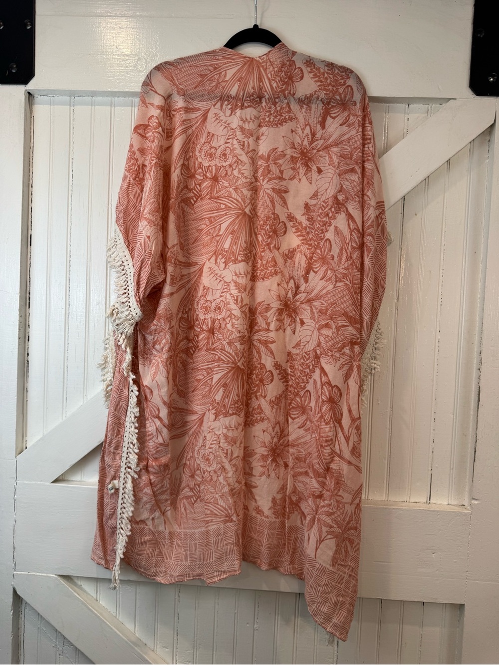 Ruggine Pink Tropical Fringe Kimono Cover Up Boho Resort One Size - Picture 3 of 7